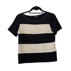 Express Black & White Stripe Crew Neck Short Sleeve Faux Leather Dress Top Small